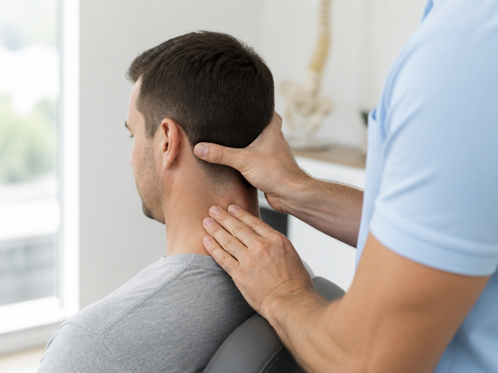 Fisioterapeuta tratando a região cervical de um paciente